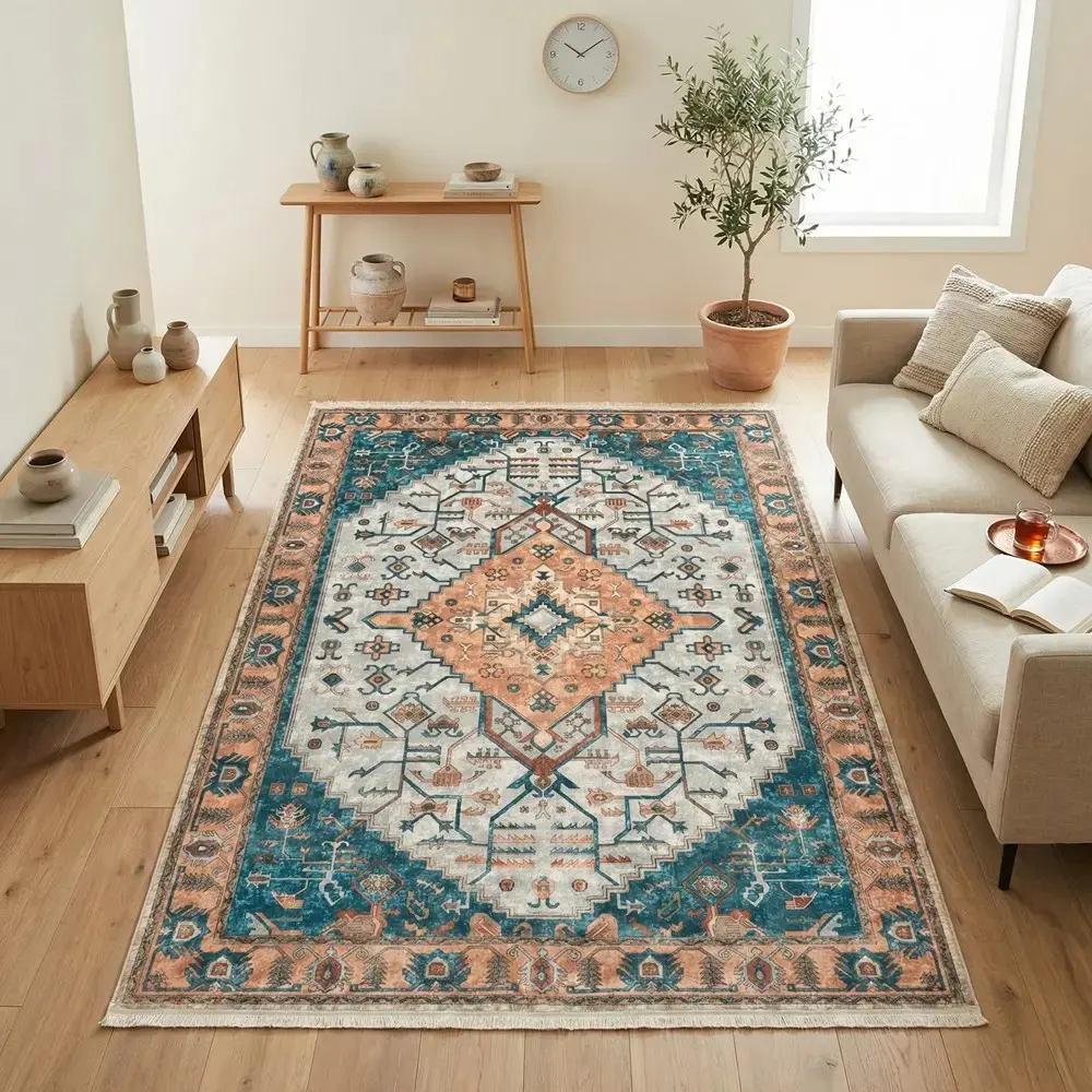 فرش ماشینی سنتی طرح 100342 کرم 1000 شانه